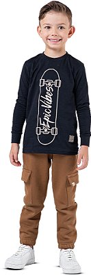 Camiseta Infantil Menino Skate Epic Vibes 100% Algodão Preta