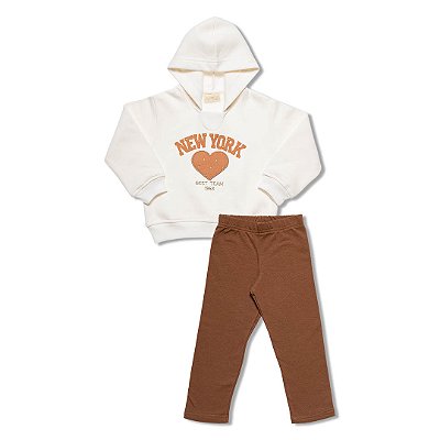 Conjunto Infantil Menina Moletom New York Coração com Capuz