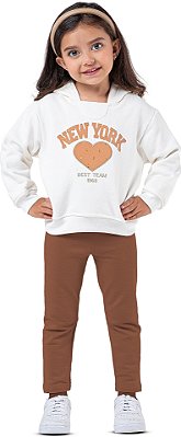 Conjunto Infantil Menina Moletom New York Coração com Capuz