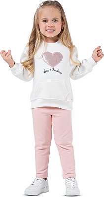 Conjunto Moletom Menina Love Coração Off White