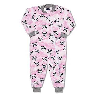 Pijama Macacão Menina Soft Panda com Zíper Rosa
