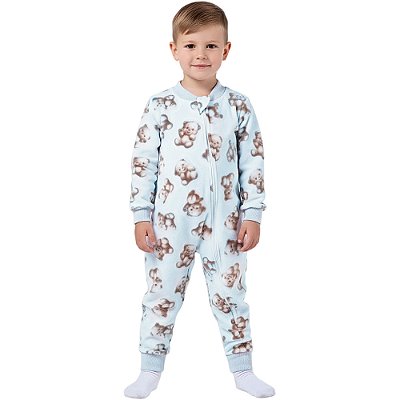 Macacão Pijama Menino Soft Ursinho com Zíper Azul