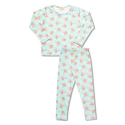 Pijama Infantil Menina Ursinho Super Macio Verde Água