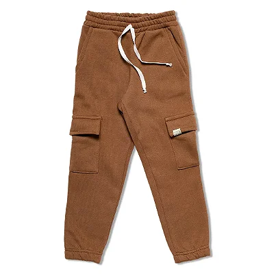 Calça infantil moletom jogger cargo marrom nutella