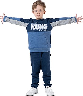 Conjunto Moletom Infantil Menino Young com Capuz Marinho