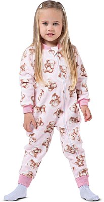 Macacão Pijama Menino Soft Ursinho com Zíper Rosa