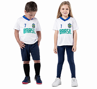 Camiseta Infantil Brasil Dry Fit Esportiva Unissex Branca