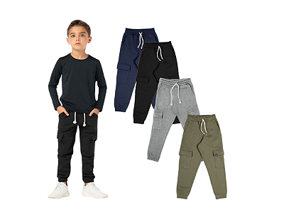 Calça Infantil Menino Cargo Moletinho Elástico Jogger