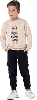 Conjunto Moletom Infantil Menino Skate com Capuz Areia