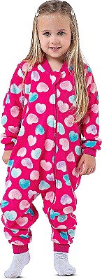 Pijama macacão infantil menina soft corações