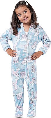Pijama macacão infantil menina soft Unicórnio azul