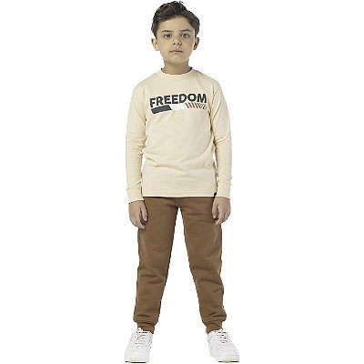 Camiseta Infantil Menino Manga Longa Freedom Bege