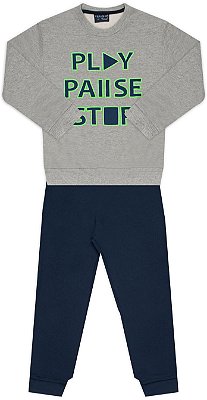 CONJUNTO INFANTIL MENINO PLAY PAUSE MOLETOM AZUL MARINHO