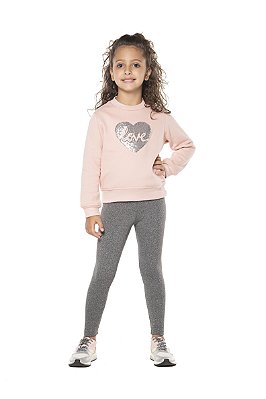 CONJUNTO INFANTIL MENINA LOVE MOLETOM ROSA