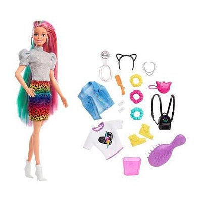 Barbie Cabelos Coloridos Penteado Arco-Íris GRN80 - Mattel