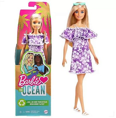 Barbie Fashion Loves the Ocean Loira Malibu Roxa Floral GRB36 - Mattel