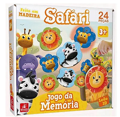 Jogo da Memória Safari 24 Peças em Madeira 2419 - Brincadeira de Criança