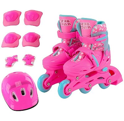 Kit Patins 3 Rodas 2 em 1 Ajustável 28/31 Rosa R2941 - BBR Toys