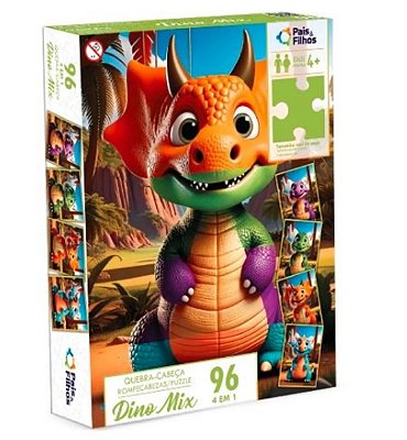 Quebra Cabeça 4 em 1 Dino Mix 96 Peças 793016-1 - Pais & Filhos