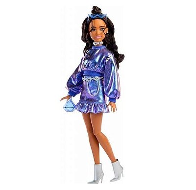 Boneca Barbie Fashion Deluxe Style Vestido Metálico Azul JFP42 - Mattel