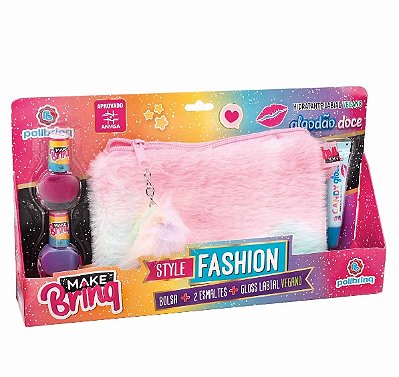 MakeBrinq Style Fashion Bolsa Plush com Esmalte e Gloss Vegano MK104 - Polibrinq
