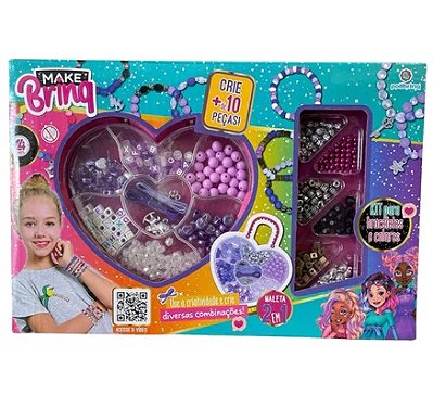 MakeBrinq Kit Maleta de Miçangas para Braceletes e Colares 2 em 1 Sortidos MK56 - Polibrinq