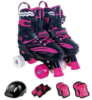 Patins 4 Rodas Preto/Rosa com Acessórios PF-04 (36-39) - Fênix