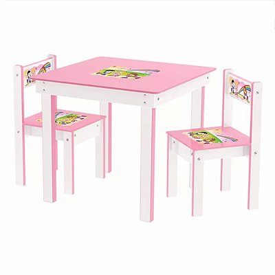 Conjunto de Mesa com 2 Cadeiras Infantil Rosa Goplay 920 - Junges