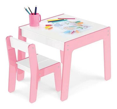 Conjunto Mesa + Cadeira Infantil Rosa 990 - Junges