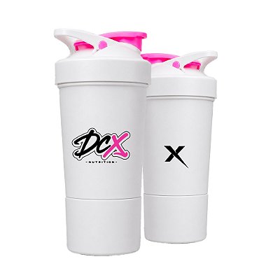 Coqueteleira 2 em 1 Branca e Rosa DCX Nutrition com Compartimento