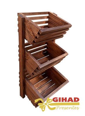 FRUTEIRA de MADEIRA - Modelo 3 Cestos Andares de Balcão Mesa