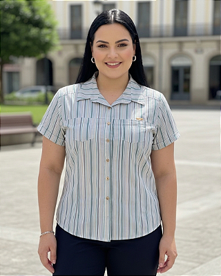 Camisa listrada de Tricoline Poplin, manga longa com bolso - Ref 57.201