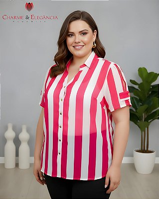 Camisa Listrada em Chiffon - Ref 52.45