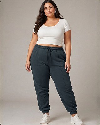 Calça feminina de moletom três cabos com bolso faca e detalhe de nervuras Ref 77.109