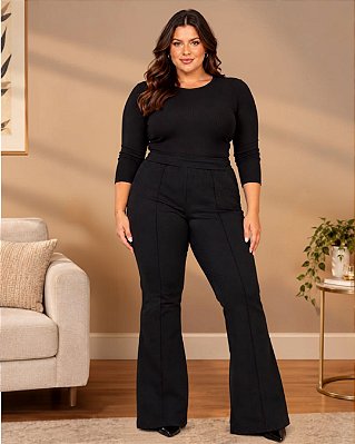 Calça Fem. Flare com Detalhe de Nervuras, Suplex Felpado - Ref 77.118