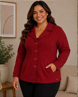 Casaco feminino de moletom três cabos fleece com nervura na cintura Ref 73.403