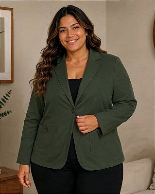 Casaco Blazer De Linho Com Elastano Com Detalhe De Botão No Bolso - Ref 72.803