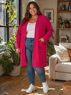 Cardigan Feminino De Malha Canelada Tresser Ref 75.07