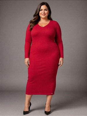 Vestido Fminino Midi De Malha Canelada Tresser Ref 75.302