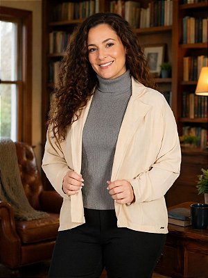 Cardigan Estilo Blazer Feminino de Tecido Duna Linho - Ref 74.428