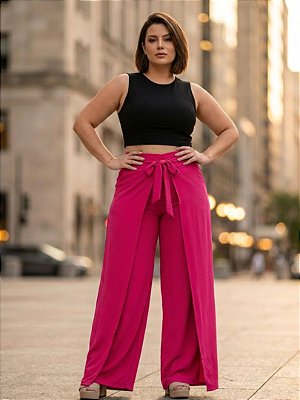 Calça Feminina Wide Leg De Air Flow Com Sobreposição Ref 72.130