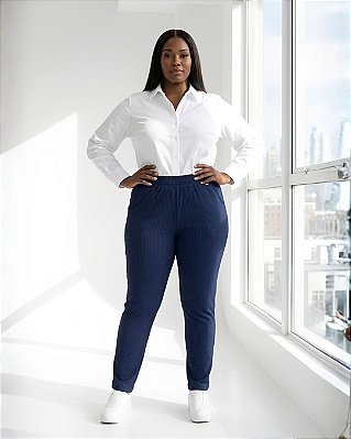 Calça Feminina De Malha Canelada Confort Com Perna Reta Ref 76.119