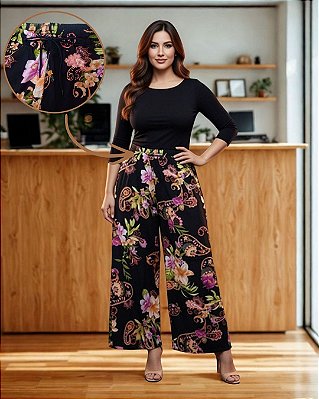 Calça Feminina Pantalona de Viscose Liso - Ref 68.114