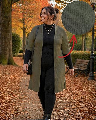 Cardigan de Malha Canelada Confort Alongado e com Manga Curta - Ref 00.22