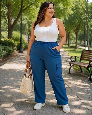 Calça Feminina De Moletom Três Cabos Com Bolso Cargo Ref 75.136