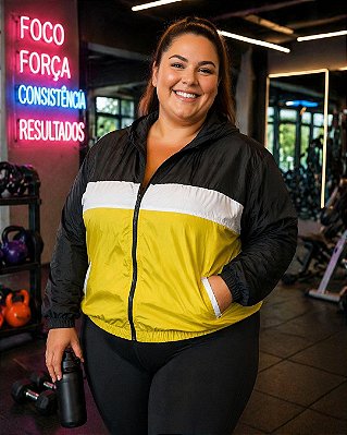 Jaqueta Fem. Corta Vento Forrada e com Detalhe De Três Cores - Ref 69.403