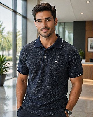 Camiseta Masculina Pólo de Malha Piquet Trabalhado com Punho na Manga e Bordado - Ref 35.12