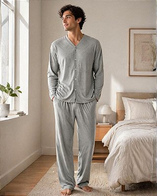 Conjunto de Pijama Masculino de Malha PV Premium com Botões - Ref 34.901