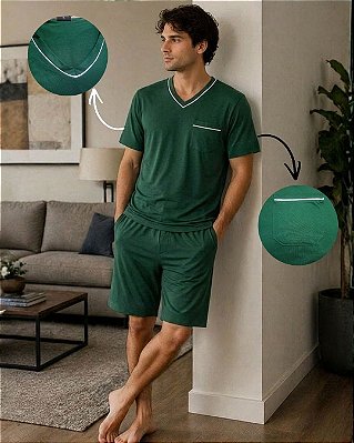 Conjunto De Pijama Masculino Curto De Meia Malha PV Premium Ref 35.900