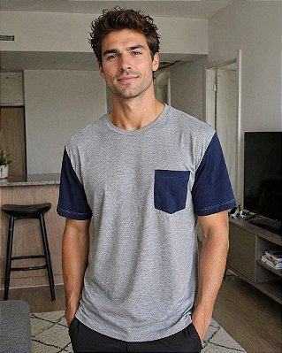 Camiseta Masculina de Malha PV Premium com Bolso em Outra Cor - Ref 35.06